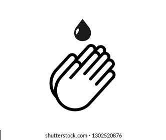 Wash hands line icon. Simple outline illustration of hands with water droplets, representing handwashing and hygiene