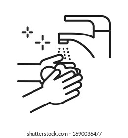 Wash hands with soap black line icon. Hygiene. Pictogram for web page, mobile app, promo. UI UX GUI design element. 