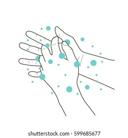 Wash hands, soap to bubbles step, vector illustration