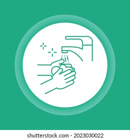 Wash hands with soap color button icon. Hygiene. Pictogram for web page, mobile app, promo. UI UX GUI design element. 