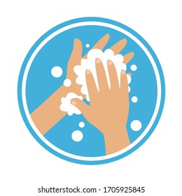 Wash hands with soap, icon, sign. Flat vector illustration, isolated objects.