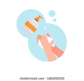 Wash hands with soap illustration. Palm to palm round isolated on the white background