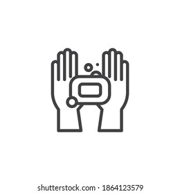 Wash hands with soap line icon. linear style sign for mobile concept and web design. Hand antibacterial soap outline vector icon. Symbol, logo illustration. Vector graphics