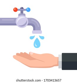 wash hands with tap water. flat vector illustration.