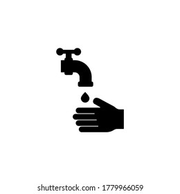 Wash Hands Under the Tap, Personal Hygiene. Flat Vector Icon illustration. Simple black symbol on white background. Washing Hands, Personal Hygiene sign design template for web and mobile UI element