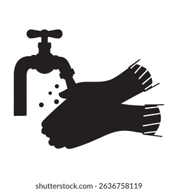 Wash Hands Under the Tap, Personal Hygiene Solid Flat Vector Icon Isolated on White Background.
