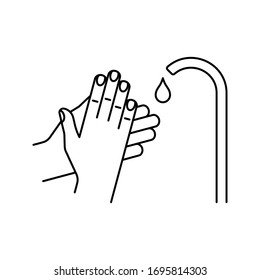 Wash hands vector icon. Minimalist water tap line art icon isolated on white background. Virus protection. Anti covid-19 measures.