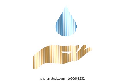 Wash hands vector in line art with hand and drop icon. 