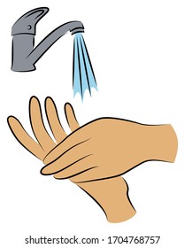 Wash hands with water under the tap. Hygienic procedure. disease prevention, good for health. Vector illustration.