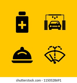 wash icon. 4 wash set with washer, cleaning, dish and antiseptic vector icons for web and mobile app