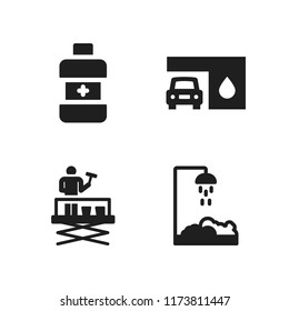 wash icon. 4 wash vector icons set. automatic car wash, shower and mouthwash icons for web and design about wash theme