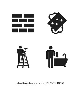 wash icon. 4 wash vector icons set. soap, cleaning and brickwall icons for web and design about wash theme
