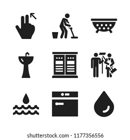 wash icon. 9 wash vector icons set. washer machine, diagonal swipe and sink icons for web and design about wash theme