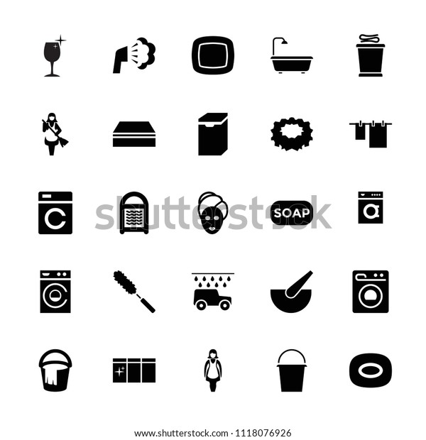 Wash icon. collection of 25
wash filled icons such as spa mask, soap, sponge, bucket, cloth
hanging, maid, shower, soap. editable wash icons for web and
mobile.