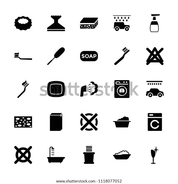 Wash icon. collection of 25 wash\
filled icons such as shower, baby bath, toothbrush, sponge, window\
squeegee, laundry. editable wash icons for web and\
mobile.