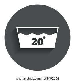 Wash icon. Machine washable at 20 degrees symbol. Circle flat button with shadow. Modern UI website navigation. Vector