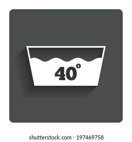 Wash icon. Machine washable at 40 degrees symbol. Gray flat button with shadow. Modern UI website navigation. Vector