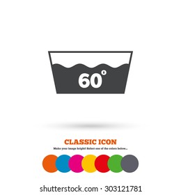 Wash icon. Machine washable at 60 degrees symbol. Classic flat icon. Colored circles. Vector