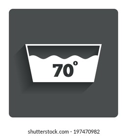 Wash icon. Machine washable at 70 degrees symbol. Gray flat button with shadow. Modern UI website navigation. Vector