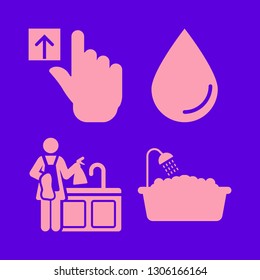 wash icon set with bathtub, tap up and hand and cleaner woman vector illustration