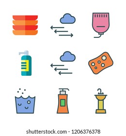 wash icon set. vector set about gel, soap dispenser, hand wash and liquid soap icons set.
