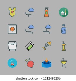 wash icon set. vector set about liquid soap, drop, baby clothes and shampoo icons set.