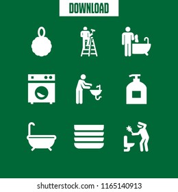 wash icon. This set with bath, washing, dishes and liquid soap vector icons for mobile and web