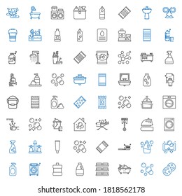 Wäsche-Icons-Set. Kollektion von Waschmitteln mit Schwamm, Blasen, Badewanne, Geschirr, Waschmittel, Mundwasch, Waschmaschine, Seife, Zahnbürste, Strandtuch. Bearbeitbare und skalierbare Waschsymbole.