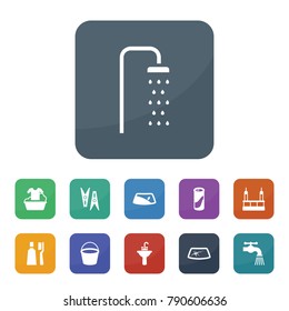 Wash icons. vector collection filled wash icons such as car window repair, window repair, water tap, skycrapers cleaning, clothes peg, cleaning powder, sink, clothes washing