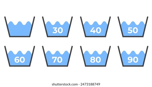 Wash laundry temperature icons isolated set. Vector flat graphic design illustration