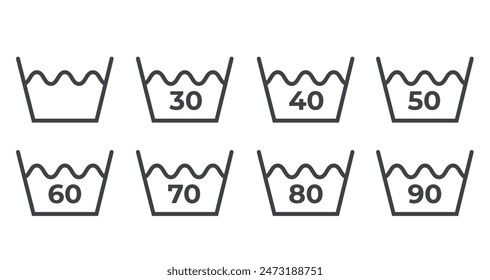Wash laundry temperature icons isolated set. Vector flat graphic design illustration