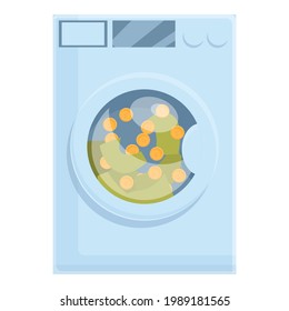 Icono de lavadora anti-dinero. Caricatura de la máquina lavadora anti-dinero de la lavadora icono del vector de lavado para el diseño web aislado en fondo blanco