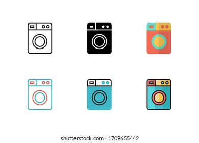 Icono de lavadora ilustración vectorial con seis estilos diferentes. aislado sobre fondo blanco