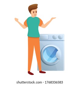 Wash machine shop assistant icon. Cartoon of wash machine shop assistant vector icon for web design isolated on white background