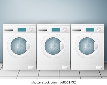 Wash machines on light background