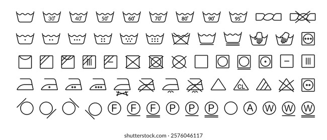 Wash modes icons set. Textile mode cleaning symbols set. Vector icons