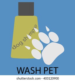 Wash pet design flat icon. Pet wash with soap and shampoo, doggy cleanliness and grooming bathtime. Vector flat design illustration
