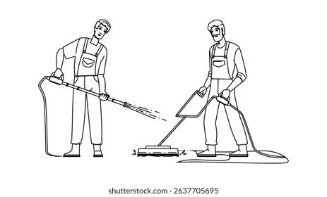 wash pressure washing vector. water cleaner, jet job, dirty power wash pressure washing character. people black line pencil drawing illustration