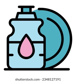 Wash product icon outline vector. Liquid detergent. Clean label color flat