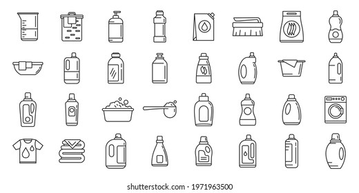 Wash softener icons set. Outline set of wash softener vector icons for web design isolated on white background