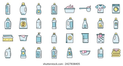 Wash softener icons set. Outline set of wash softener vector icons thin line color flat on white