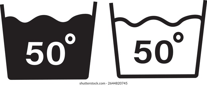 Wash at a temperature not exceeding 50 degrees. Laundry symbols, Washing clothing 20, to 90, degree celsius,Vector flat sign graphic design vactor,
