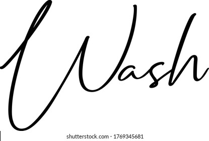 Wash  text. Only one single word. Printable graphic tee. Design doodle for print. Vector illustration.Hand drawn calligraphy style. Black and white