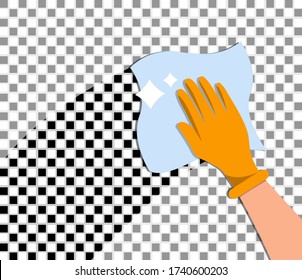 Wash tile with gloved hand. Concept: cleaning, disinfection, detergent. Vector illustration, flat cartoon design, eps 10.