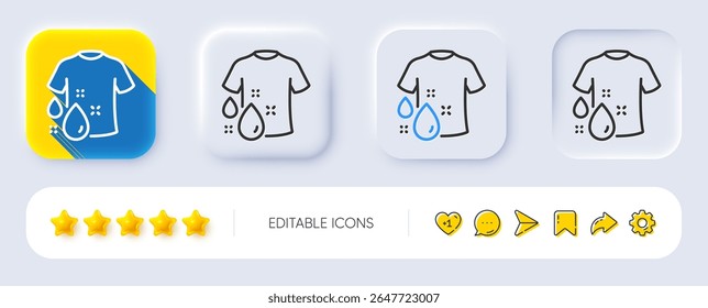 Wash t-shirt line icon. Neumorphic, Flat shadow, 3d buttons. Laundry shirt sign. Clothing cleaner symbol. Line wash t-shirt icon. Social media icons. Vector