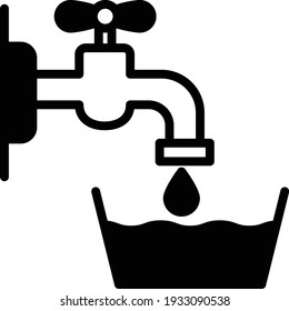 Wash tub With Faucet Concept vector glyph Icon Design, Care labels tag sign, Laundry and Dry Cleaning symbols on white background, laundromat business stock illustration