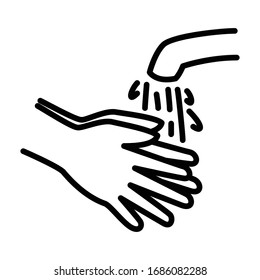 wash or washing hand with running water icon with modern flat line icon style