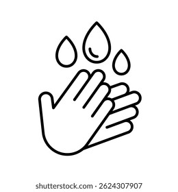 Wash or washing hands to keep clean icon set. Disease prevention protect, sanitizer, antiseptic, antibacterial symbols. Wash hands with rinse water, tap, soap, label, badge, logo, black, line, vector.