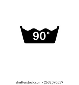 Temperatura da água de lavagem, Ícone de vetor plano sólido de lavagem de 90 graus isolado no fundo branco.