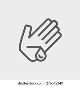 Wash wounded palm with water icon thin line for web and mobile, modern minimalistic flat design. Vector dark grey icon on light grey background.